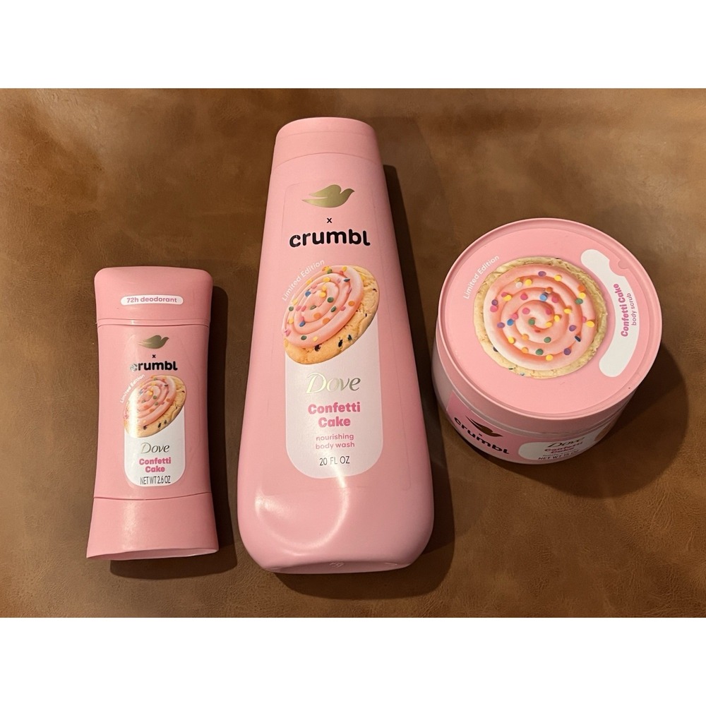 NEW Dove x Crumbl‎ Confetti Cake Body Scrub, Body Wash & Deodorant Set